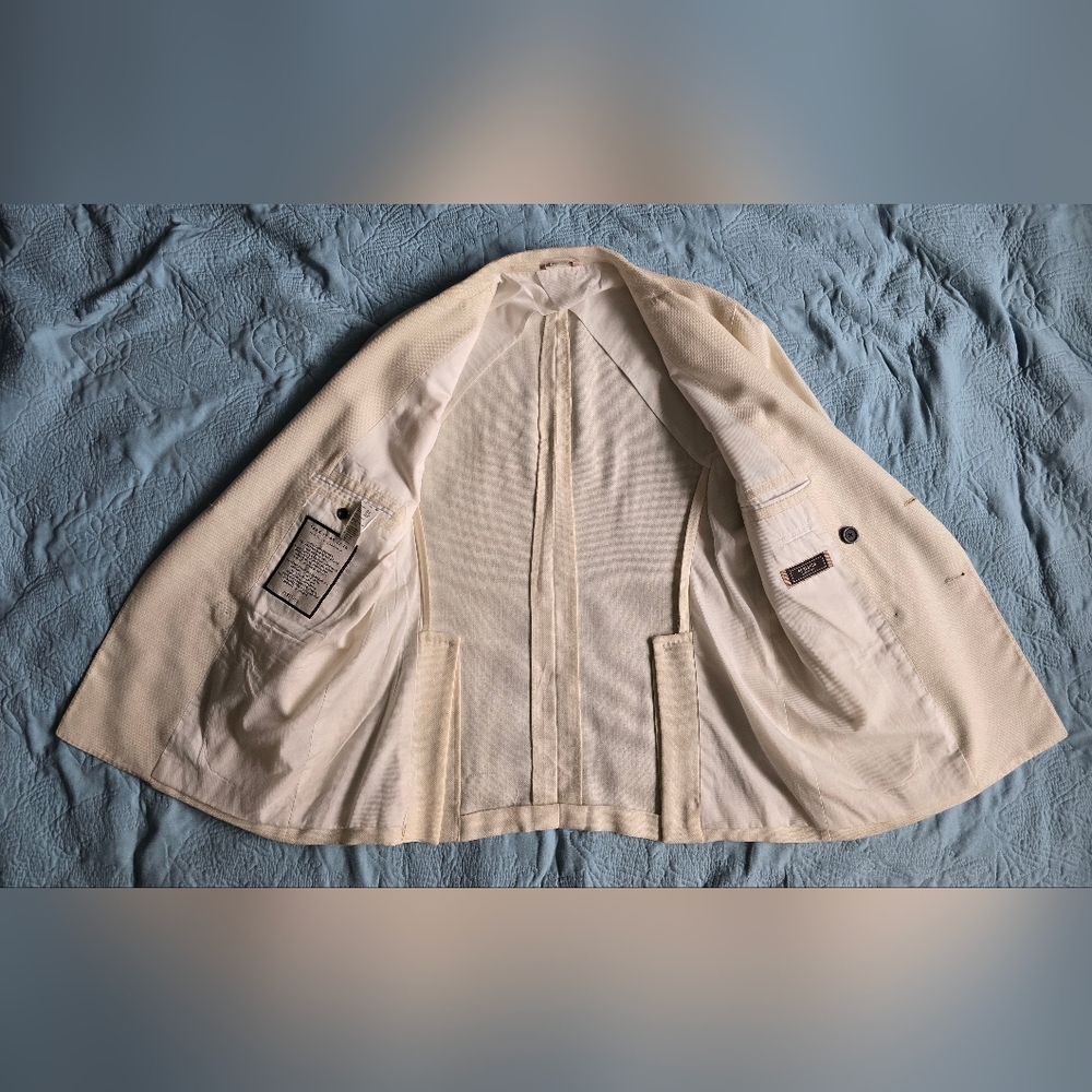 Peserico Men's Elegant Cream Wool/Silk/Linen Double Breasted Blazer - Picture 9 of 11